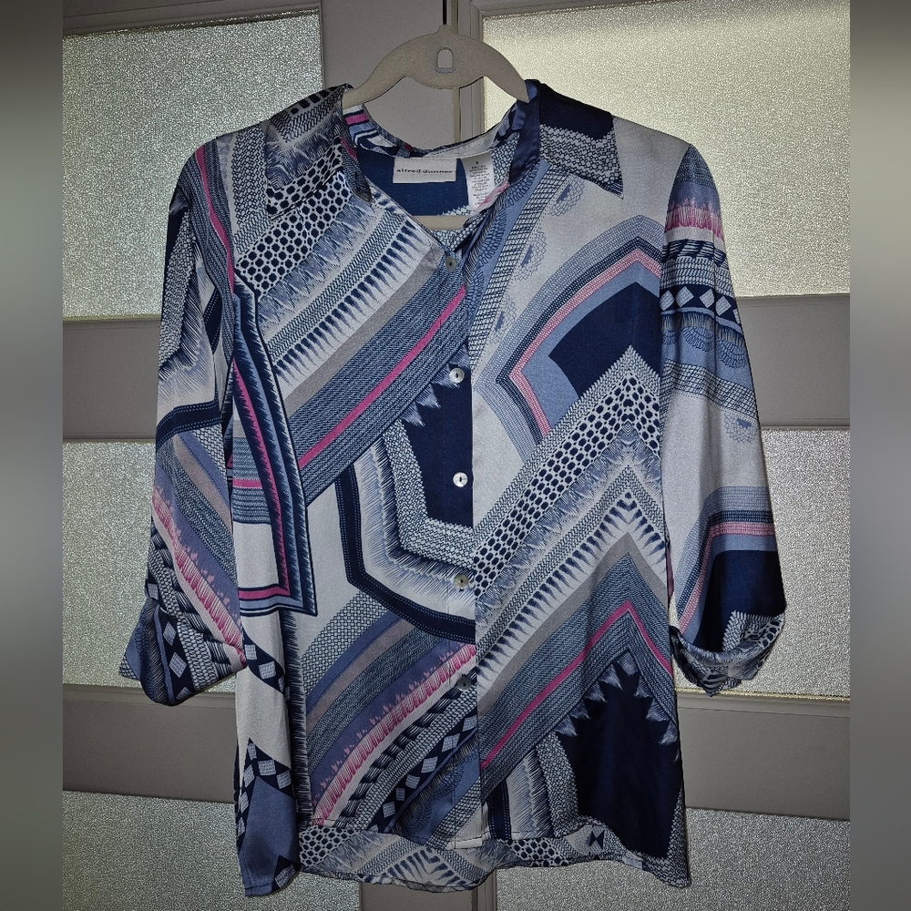 Alfred Dunner Blue and Pink Button Down Shirt